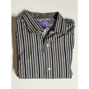TALLIA XL 17 1/2 Striped Long Sleeve Button Down Dress Shirt Reversible Cuffs